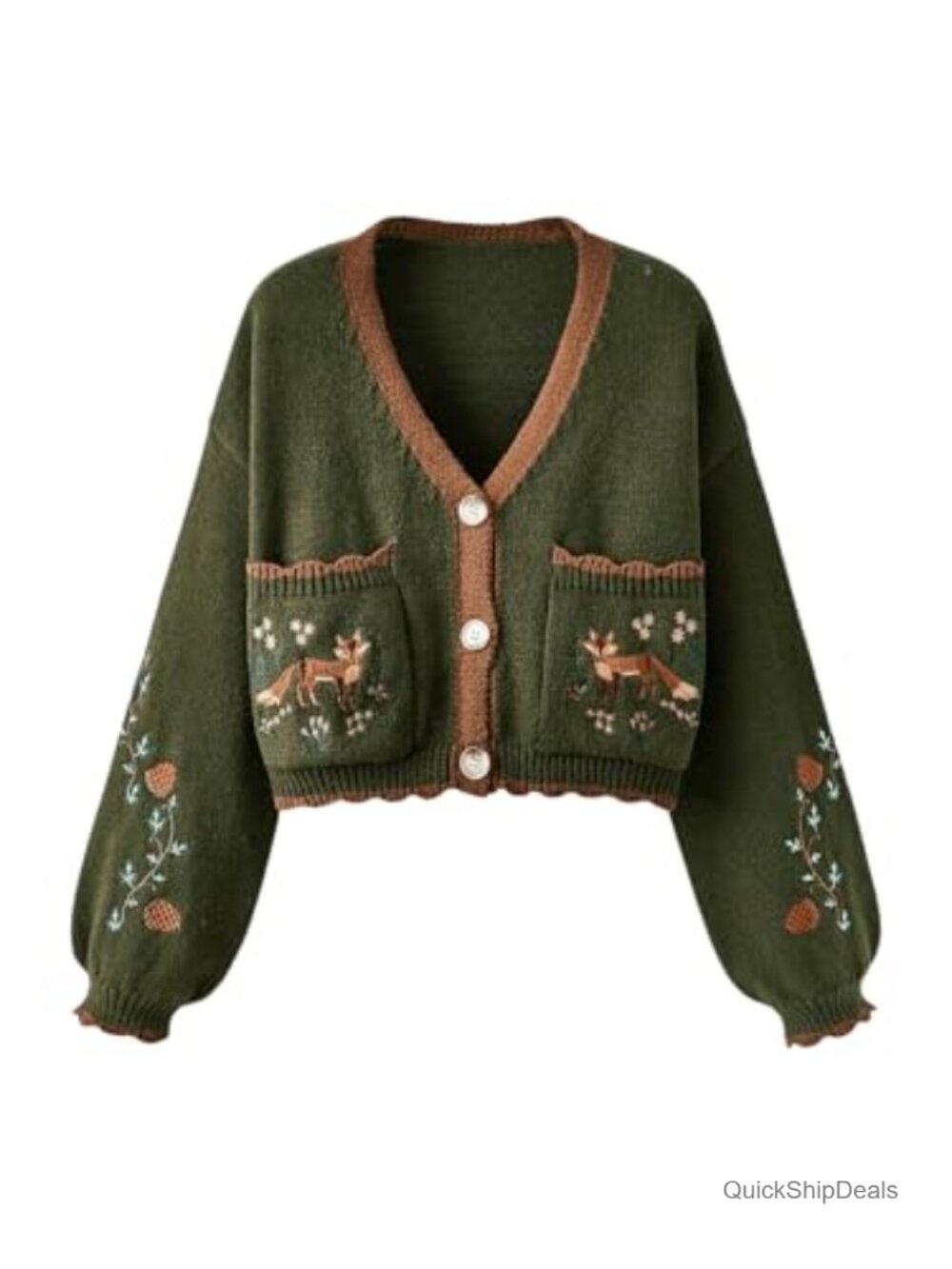 Women's Cropped Cardigan Button Up Boho Sweater Loose Fit